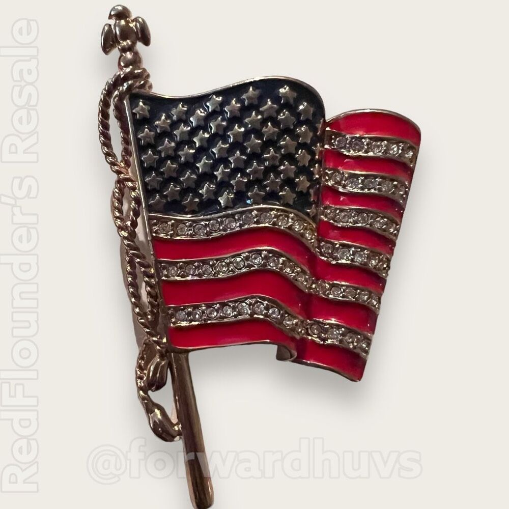 Monet United We Stand American Flag Rhinestone Brooch 9/11 Signed Patriotic